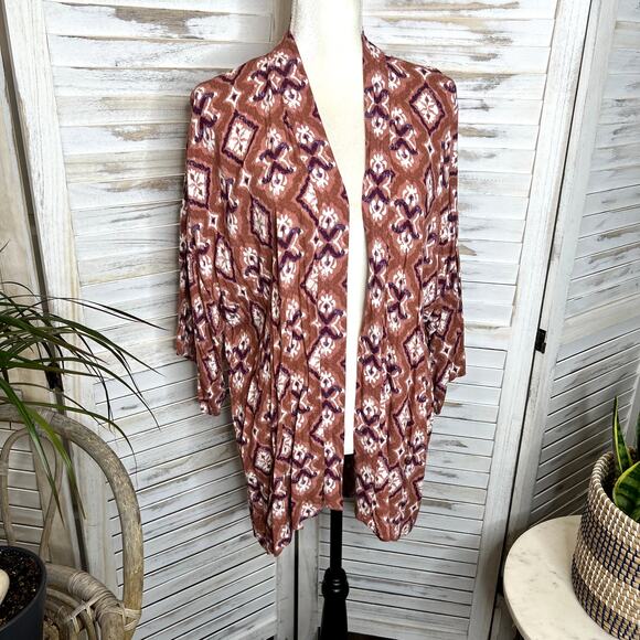 KNOX ROSE Women's Open Front Kimono Top Mauve Pink Diamond Print Med Large - Picture 3 of 12